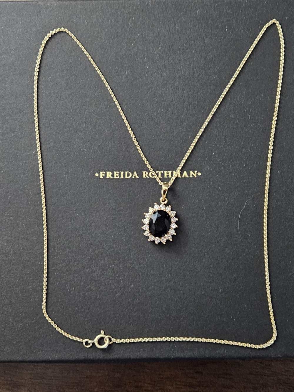 Freida Roathman Gold Necklace with Black Halo Pendant